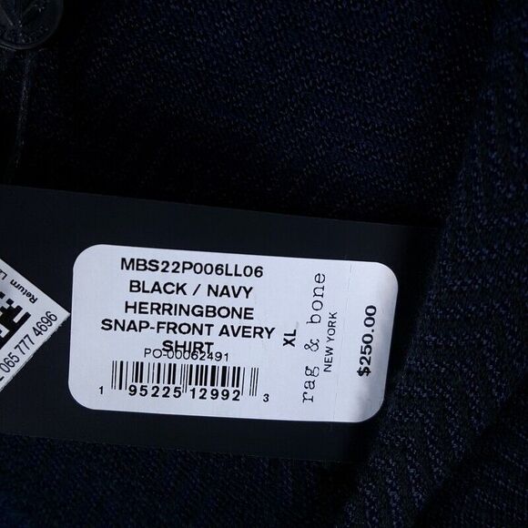 RAG & BONE Mens Shirt XL Navy Black Snap Button Up Knit AVERY HERRINGBONE $250 - Picture 4 of 10